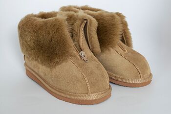 Genuine Sheepskin Slippers With Zipper Camel, 4 of 9