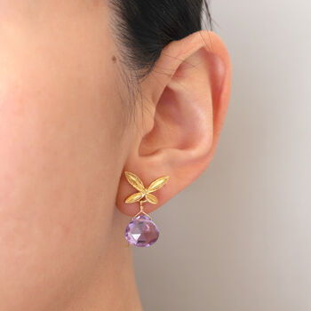 Gold Leaf And Amethyst/ Green Amethyst Earrings, 3 of 9