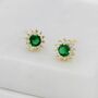 Sterling Silver Emerald Flower Stud Earrings, thumbnail 4 of 11