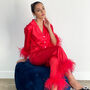 Luxury Red Feather Silky Pyjama Set, thumbnail 2 of 8
