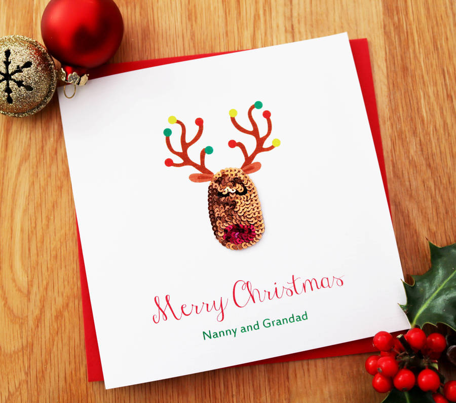 Personalised reindeer embroidered christmas card by sabah designs Personalised reindeer embroidered christmas card by sabah designs