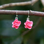 Camellia Pink Flower Drop Earrings, thumbnail 1 of 4