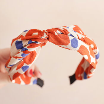 Twist Fabric Headband In Orange And White, 4 of 4
