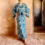 Long Kimono In Prussian Blue Botanic Floral, thumbnail 1 of 6