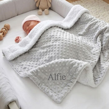Personalised Grey Bobble Blanket And Pink Bunny Comforter Set, 4 of 8