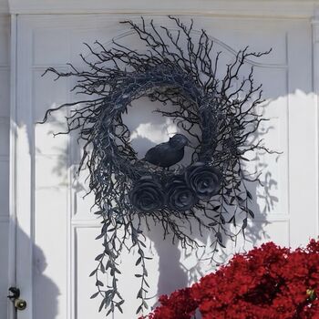 Spooky Raven Black Twig Halloween Wreath, 4 of 7