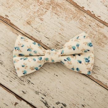 The Stamford Cream And Blue Floral Dog Bow Tie Collar, 3 of 4