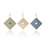 Geometric Diamond Shaped Earrings • Gold Plated Sterling Silver Hooks • Available In Three Colours, thumbnail 1 of 6