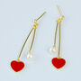 Gold Colour Sterling Silver Heart Dangle Stud Earrings, thumbnail 3 of 3