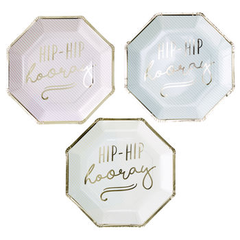 Pastel Gold Foiled Hip Hip Hooray Paper Plates, 2 of 3