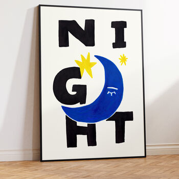 Night Crescent Moon And Stars, Bold Typography Art Print – Day And Night Set, 2 of 7