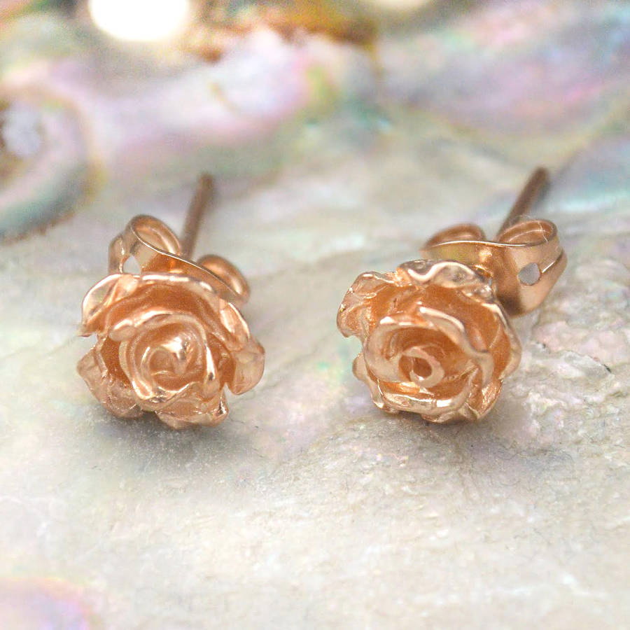 Rose Gold Flower Rose Petal Stud Earrings By Otis Jaxon Silver   Original Rose Gold Flower Rose Petal Stud Earrings 