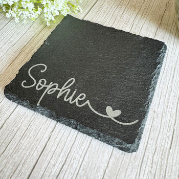 Personalised Engraved Slate Coaster With Heart Design Gift, 5 of 7