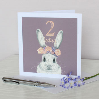 Bunny With Flower Crown Birthday Age Card, 2 of 4