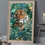 Tiger In The Golden Green Jungle Leaves Wall Art Print, thumbnail 1 of 6