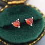 Sterling Silver Tiny Garnet Red Cz Heart Stud Earrings, thumbnail 1 of 12