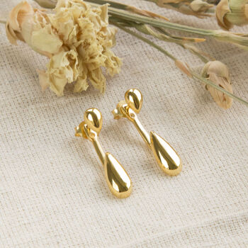 Gold Plated Two Way Teardrop Stud Earrings, 2 of 4