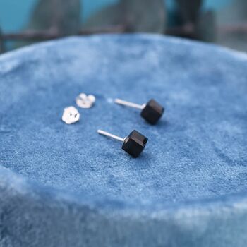 3D Black Crystal Cube Stud Earrings Sterling Silver, 7 of 11