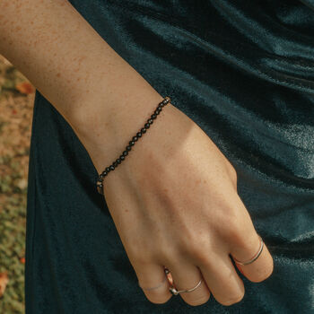 925 Silver Mini Black Obsidian Crystal Cut Bracelet, 2 of 5