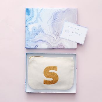 Canvas Glitter Initial Pouch, 4 of 8