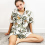 Giraffe And Leopard Print 100% Cotton Ladies Pyjama Short Set In White, thumbnail 2 of 5