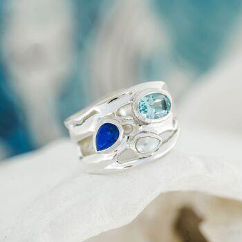 Silver Ring With Blue Topaz, Pearl And Lapis Lazuli, 3 of 7