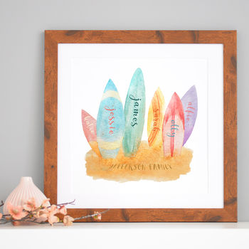 Personalised Surfboard Family Watercolour Art, 6 of 7