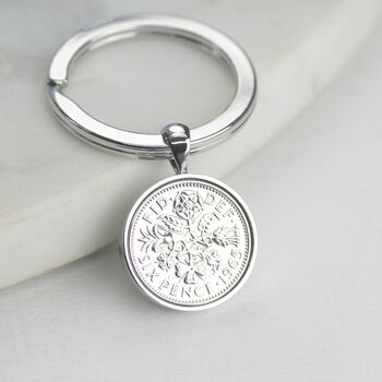 Luxury 60th Birthday 1966 Silver Sixpence Keyring, 3 of 6