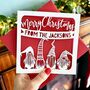Gonks Christmas Gnomes Personalised Family Christmas Card, thumbnail 1 of 6