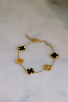 Alternating Clover Bracelet Black And Gold 18 K Plate, 2 of 4