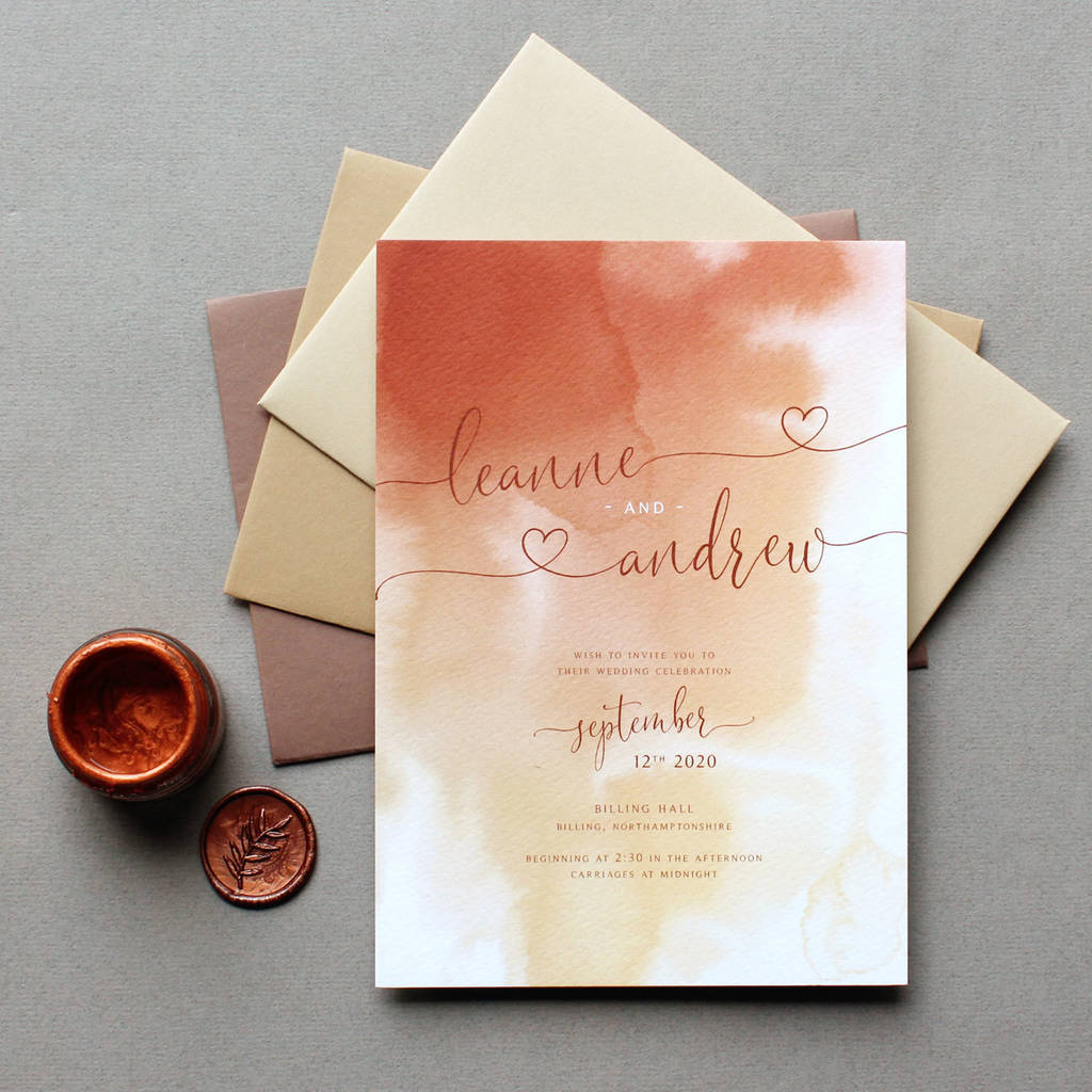Warm Neutrals Watercolour Wedding Invitation Suite By