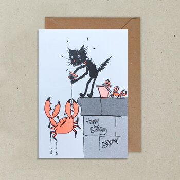 Crabbing Cat Happy Birthday Greeting Card, 2 of 3