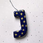 Personalised Handmade Navy And Gold Star Clay Hanging Letter, thumbnail 4 of 4