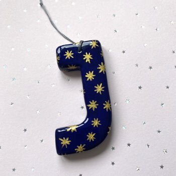 Personalised Handmade Navy And Gold Star Clay Hanging Letter, 4 of 4