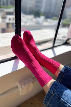 Fuchsia Pink Ribbed Socks, 3 of 5