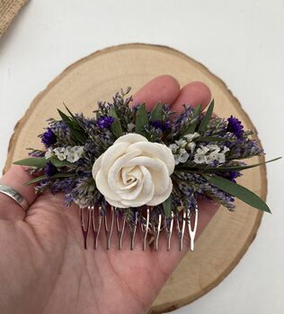 Dried Flower White And Purple Hair Comb, 4 of 5