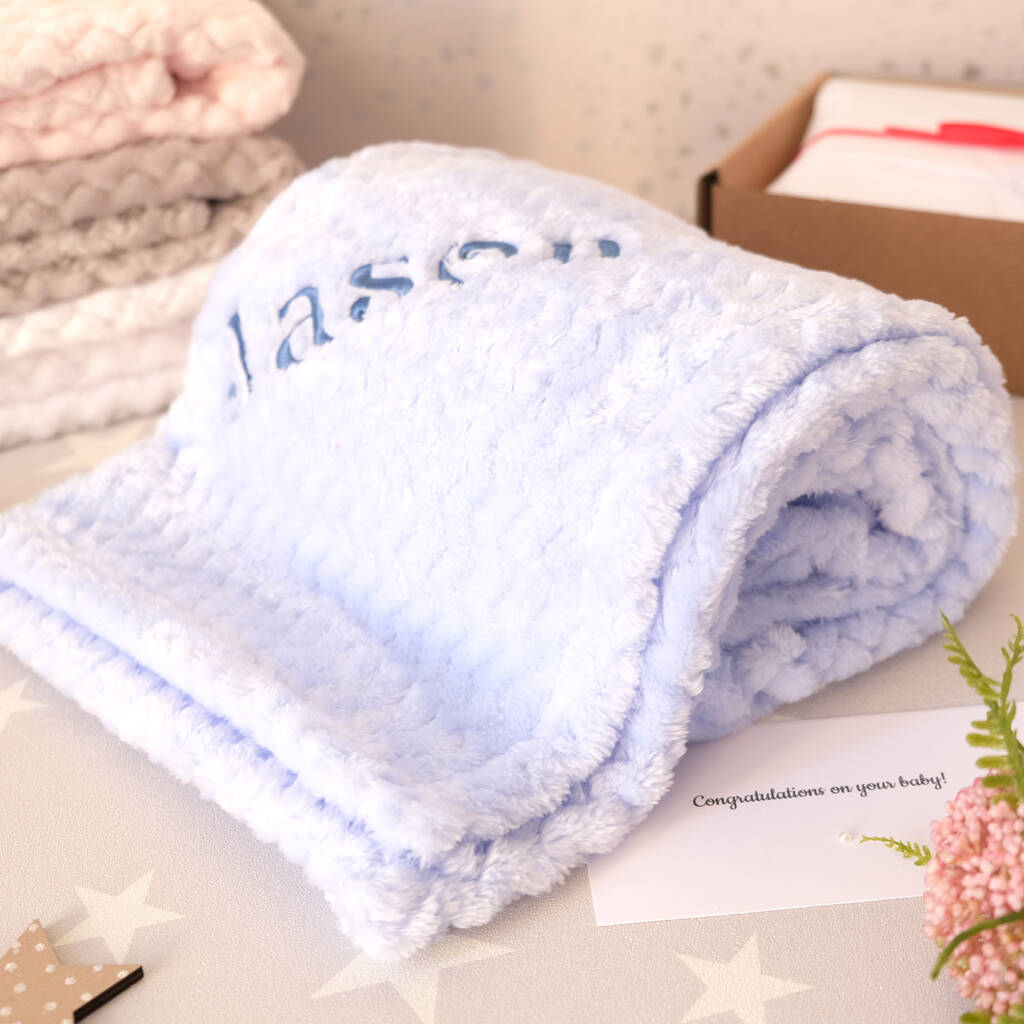 Personalised Blue Jacquard Baby Blanket By D Caro