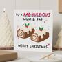 Cute Funny Fab Yule Log Christmas Card For Mum And Dad, thumbnail 1 of 7