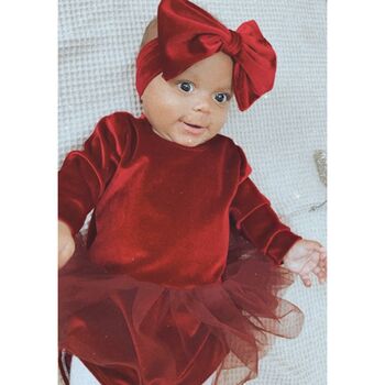 Red Velvet Baby Girls Leotard Tutu Dress, 4 of 6