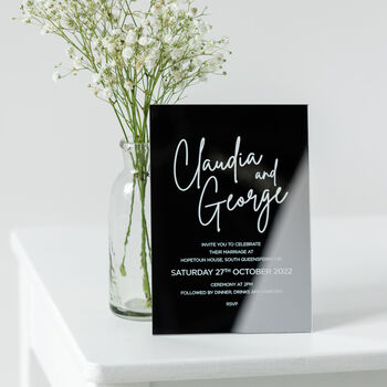 Elegant Acrylic Mirror Silver Wedding Invitations, 6 of 6