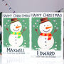 Grandchildren Snowman Football Christmas Card, thumbnail 1 of 8