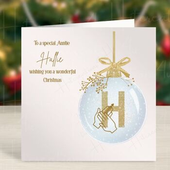 Personalised Christmas Card Gold Bauble Bsl Or English, 3 of 7