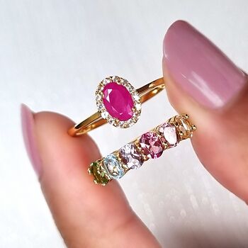 Rainbow Multicoloured Gemstone Half Eternity Ring, 11 of 12