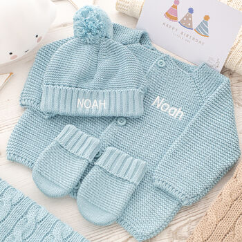 First Birthday Personalised Cardigan And Bobble Hat Set, 2 of 12