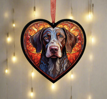German Shorthaired Pointer Stained Glass Effect Heart Suncatcher, 2 of 5