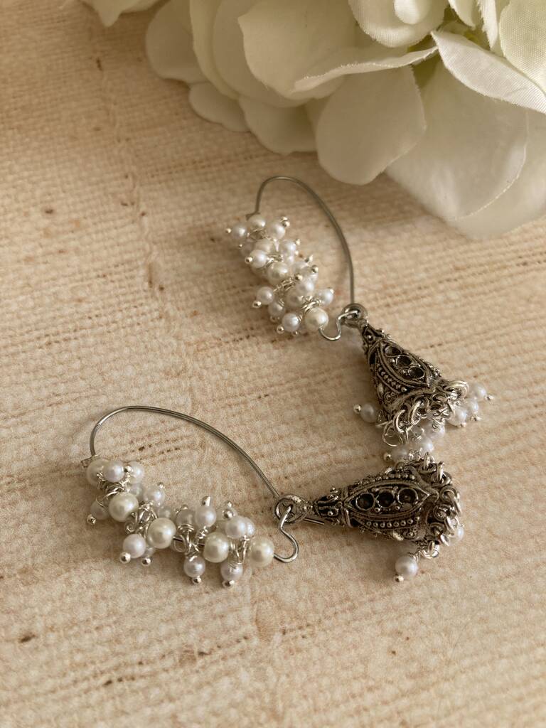 Oxidised Silver Pearl Jhumki Earrings, 1 of 4