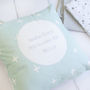 Mint Scandi Cross Personalised Baby Cushion, thumbnail 2 of 2
