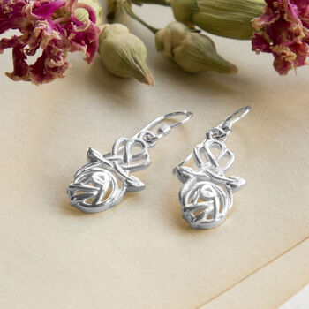 Sterling Silver Celtic Flower Dangly Earrings, 2 of 3