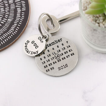Anniversary Gift Special Day Calendar Round Keyring, 10 of 10