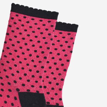 Women's Glitter Socks Pink Black Small Polka Dots, 3 of 5